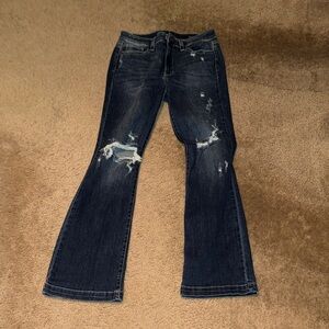 Judy Blue Dark Blue Distressed Wide Leg Jeans
